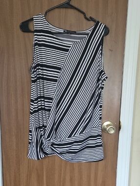 INC International Concepts Black & White Striped Tank with Front Twist